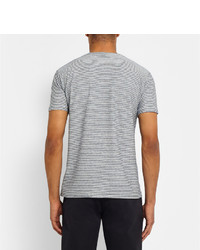 weißes und dunkelblaues horizontal gestreiftes T-Shirt mit einem Rundhalsausschnitt von Incotex