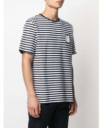 weißes und dunkelblaues horizontal gestreiftes T-Shirt mit einem Rundhalsausschnitt von MAISON KITSUNÉ