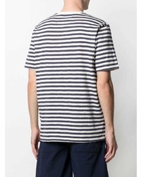 weißes und dunkelblaues horizontal gestreiftes T-Shirt mit einem Rundhalsausschnitt von C.P. Company