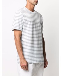 weißes und dunkelblaues horizontal gestreiftes T-Shirt mit einem Rundhalsausschnitt von A.P.C.