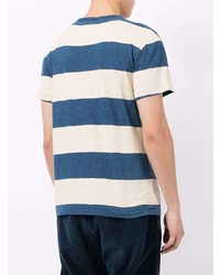 weißes und dunkelblaues horizontal gestreiftes T-Shirt mit einem Rundhalsausschnitt von Ralph Lauren RRL
