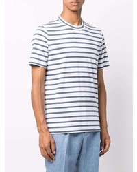 weißes und dunkelblaues horizontal gestreiftes T-Shirt mit einem Rundhalsausschnitt von Brunello Cucinelli