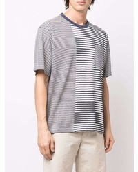 weißes und dunkelblaues horizontal gestreiftes T-Shirt mit einem Rundhalsausschnitt von Z Zegna
