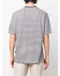 weißes und dunkelblaues horizontal gestreiftes T-Shirt mit einem Rundhalsausschnitt von Z Zegna