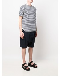 weißes und dunkelblaues horizontal gestreiftes T-Shirt mit einem Rundhalsausschnitt von Junya Watanabe