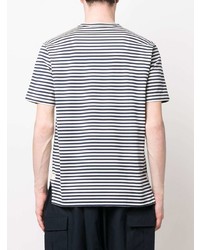 weißes und dunkelblaues horizontal gestreiftes T-Shirt mit einem Rundhalsausschnitt von Junya Watanabe