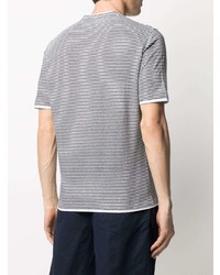 weißes und dunkelblaues horizontal gestreiftes T-Shirt mit einem Rundhalsausschnitt von Brunello Cucinelli