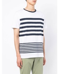 weißes und dunkelblaues horizontal gestreiftes T-Shirt mit einem Rundhalsausschnitt von Hackett