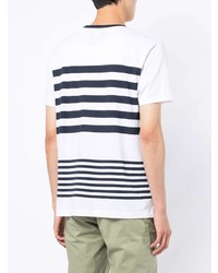 weißes und dunkelblaues horizontal gestreiftes T-Shirt mit einem Rundhalsausschnitt von Hackett