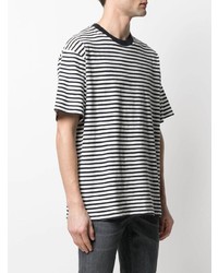 weißes und dunkelblaues horizontal gestreiftes T-Shirt mit einem Rundhalsausschnitt von Closed