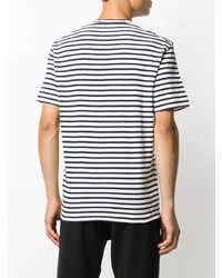 weißes und dunkelblaues horizontal gestreiftes T-Shirt mit einem Rundhalsausschnitt von DSQUARED2