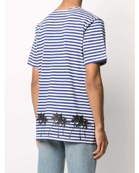 weißes und dunkelblaues horizontal gestreiftes T-Shirt mit einem Rundhalsausschnitt von Myar