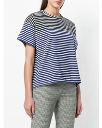 weißes und dunkelblaues horizontal gestreiftes T-Shirt mit einem Rundhalsausschnitt von Sofie D'hoore