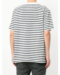 weißes und dunkelblaues horizontal gestreiftes T-Shirt mit einem Rundhalsausschnitt von Sacai