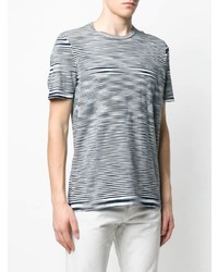 weißes und dunkelblaues horizontal gestreiftes T-Shirt mit einem Rundhalsausschnitt von Missoni