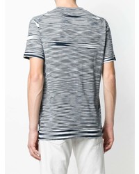 weißes und dunkelblaues horizontal gestreiftes T-Shirt mit einem Rundhalsausschnitt von Missoni