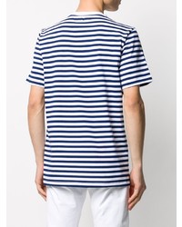 weißes und dunkelblaues horizontal gestreiftes T-Shirt mit einem Rundhalsausschnitt von Department 5