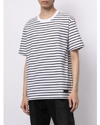 weißes und dunkelblaues horizontal gestreiftes T-Shirt mit einem Rundhalsausschnitt von Mastermind Japan