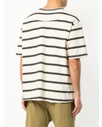weißes und dunkelblaues horizontal gestreiftes T-Shirt mit einem Rundhalsausschnitt von Bassike