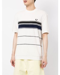 weißes und dunkelblaues horizontal gestreiftes T-Shirt mit einem Rundhalsausschnitt von Fred Perry