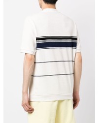 weißes und dunkelblaues horizontal gestreiftes T-Shirt mit einem Rundhalsausschnitt von Fred Perry