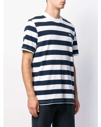 weißes und dunkelblaues horizontal gestreiftes T-Shirt mit einem Rundhalsausschnitt von adidas