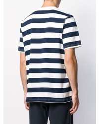 weißes und dunkelblaues horizontal gestreiftes T-Shirt mit einem Rundhalsausschnitt von adidas