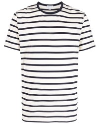 weißes und dunkelblaues horizontal gestreiftes T-Shirt mit einem Rundhalsausschnitt von Sunspel