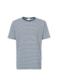 weißes und dunkelblaues horizontal gestreiftes T-Shirt mit einem Rundhalsausschnitt von Sunspel