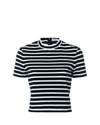 weißes und dunkelblaues horizontal gestreiftes T-Shirt mit einem Rundhalsausschnitt von T by Alexander Wang