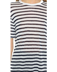 weißes und dunkelblaues horizontal gestreiftes T-Shirt mit einem Rundhalsausschnitt von Alexander Wang