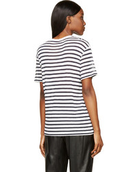 weißes und dunkelblaues horizontal gestreiftes T-Shirt mit einem Rundhalsausschnitt von Alexander Wang