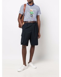 weißes und dunkelblaues horizontal gestreiftes T-Shirt mit einem Rundhalsausschnitt von Polo Ralph Lauren