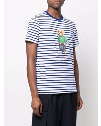 weißes und dunkelblaues horizontal gestreiftes T-Shirt mit einem Rundhalsausschnitt von Polo Ralph Lauren