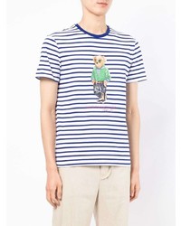 weißes und dunkelblaues horizontal gestreiftes T-Shirt mit einem Rundhalsausschnitt von Polo Ralph Lauren