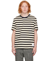 weißes und dunkelblaues horizontal gestreiftes T-Shirt mit einem Rundhalsausschnitt von Thom Browne