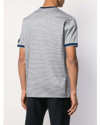 weißes und dunkelblaues horizontal gestreiftes T-Shirt mit einem Rundhalsausschnitt von Paul & Shark