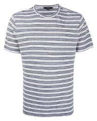 weißes und dunkelblaues horizontal gestreiftes T-Shirt mit einem Rundhalsausschnitt von Vince