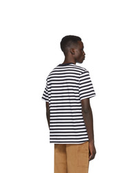 weißes und dunkelblaues horizontal gestreiftes T-Shirt mit einem Rundhalsausschnitt von CARHARTT WORK IN PROGRESS