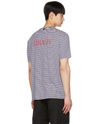 weißes und dunkelblaues horizontal gestreiftes T-Shirt mit einem Rundhalsausschnitt von Erdem