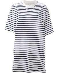 weißes und dunkelblaues horizontal gestreiftes T-Shirt mit einem Rundhalsausschnitt von Wood Wood