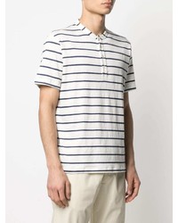 weißes und dunkelblaues horizontal gestreiftes T-shirt mit einer Knopfleiste von Eleventy
