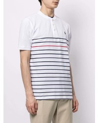 weißes und dunkelblaues horizontal gestreiftes T-shirt mit einer Knopfleiste von Polo Ralph Lauren