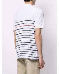 weißes und dunkelblaues horizontal gestreiftes T-shirt mit einer Knopfleiste von Polo Ralph Lauren