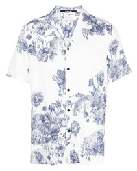 weißes und dunkelblaues Kurzarmhemd mit Blumenmuster von Ksubi