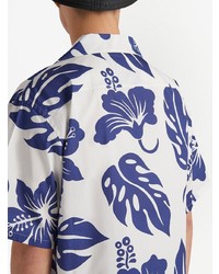 weißes und dunkelblaues Kurzarmhemd mit Blumenmuster von Prada