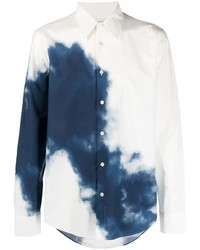 weißes und dunkelblaues Mit Batikmuster Langarmhemd von Alexander McQueen