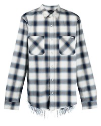 weißes und dunkelblaues Langarmhemd mit Vichy-Muster von Amiri