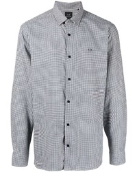 weißes und dunkelblaues Langarmhemd mit Vichy-Muster von Armani Exchange