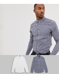 weißes und dunkelblaues Langarmhemd mit Vichy-Muster von ASOS DESIGN
